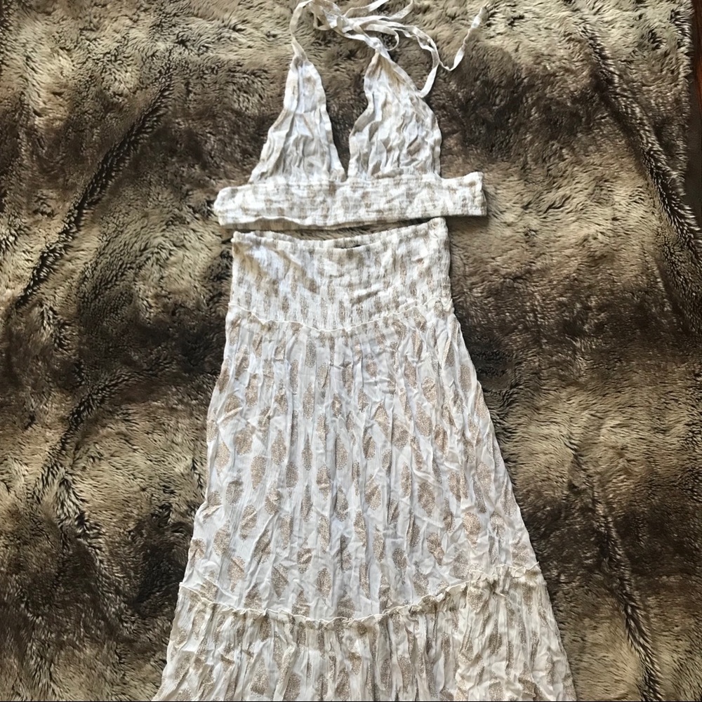 Boohoo 2pc Cream Crop Top & Maxi Skirt Set NEW